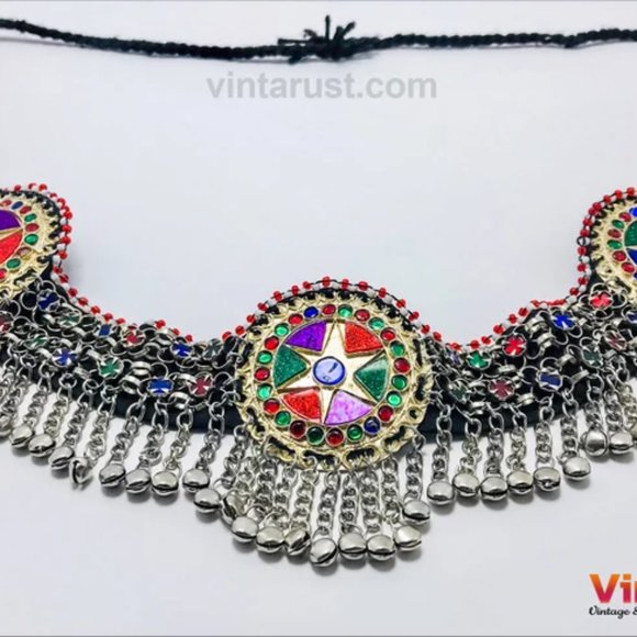 Afghan Kuchi Belt, Belly Dance Belt, Kuchi Belt With Multicolor Glass Stones - Picture 6 of 10